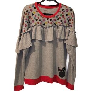 Minnie Rocks the Dots Grey Ruffle Sweater XL